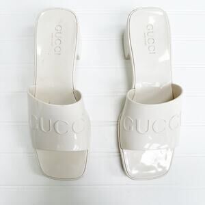 Gucci Rubber Logo Sandals Plastique White PVC Glossy Mule Platform Slide 39